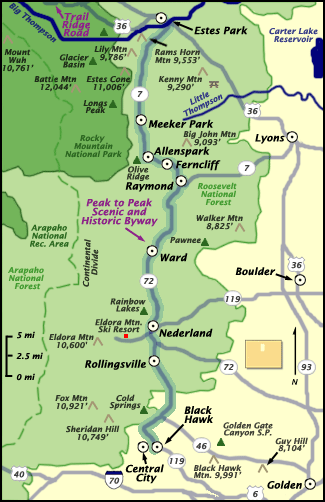 peak to peak scenic byway map rocky mountain national park rmnp colorado