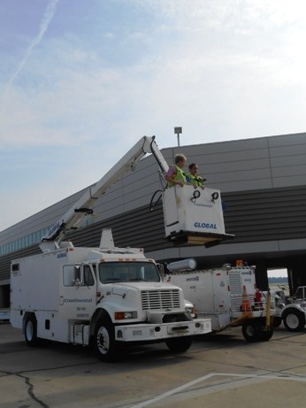 Jordan in the de-icing truck