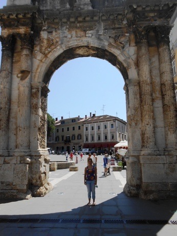 Roman ruins in a Tourist Square, Pula