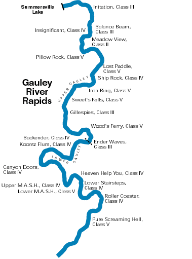 map of the west virginia white water rafting rapids on gauley river