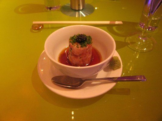 Yellowtail served with dashi, caviar, and fresh wasabi.