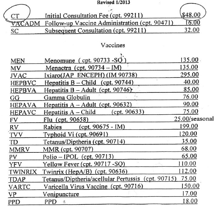  cdc travel vaccines costs