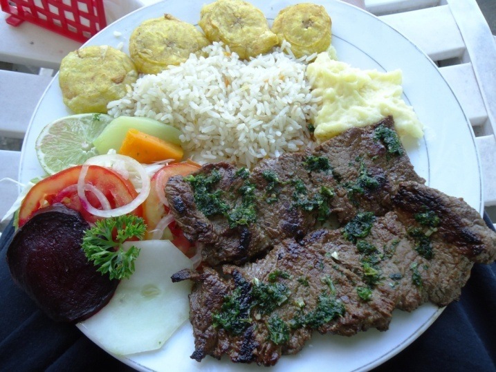 Steak with chimichurri sauce - unfortunately beef was consistently tough and overcooked