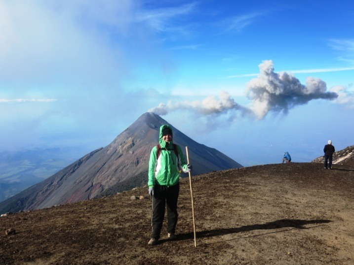 the girl and globe acatenango fuego volcano guatemala