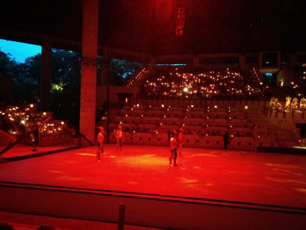 An ancient Mayan ball game, to start the evening off Mexico Espactacular Xcaret