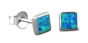 blue square opal earrings