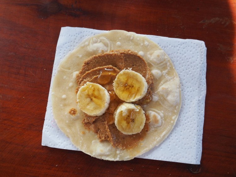 tortilla with peanut butter banana honey