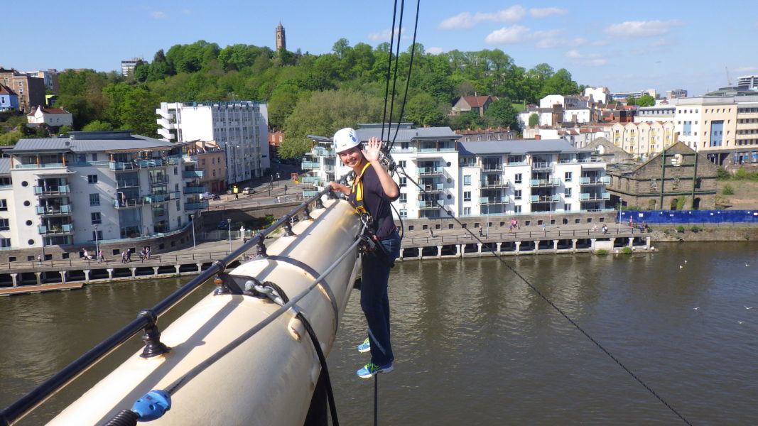 Climbing the ship rigging from the SS Great Britain