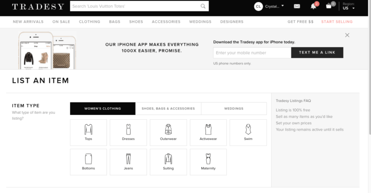 Tradesy makes listing your item a breeze by keeping everything organized.