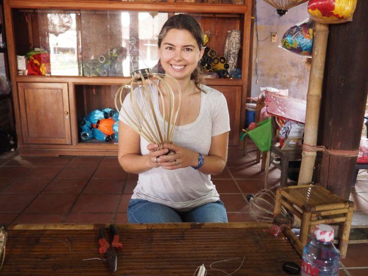 A homemade lantern frame, waiting to be decorated with silk