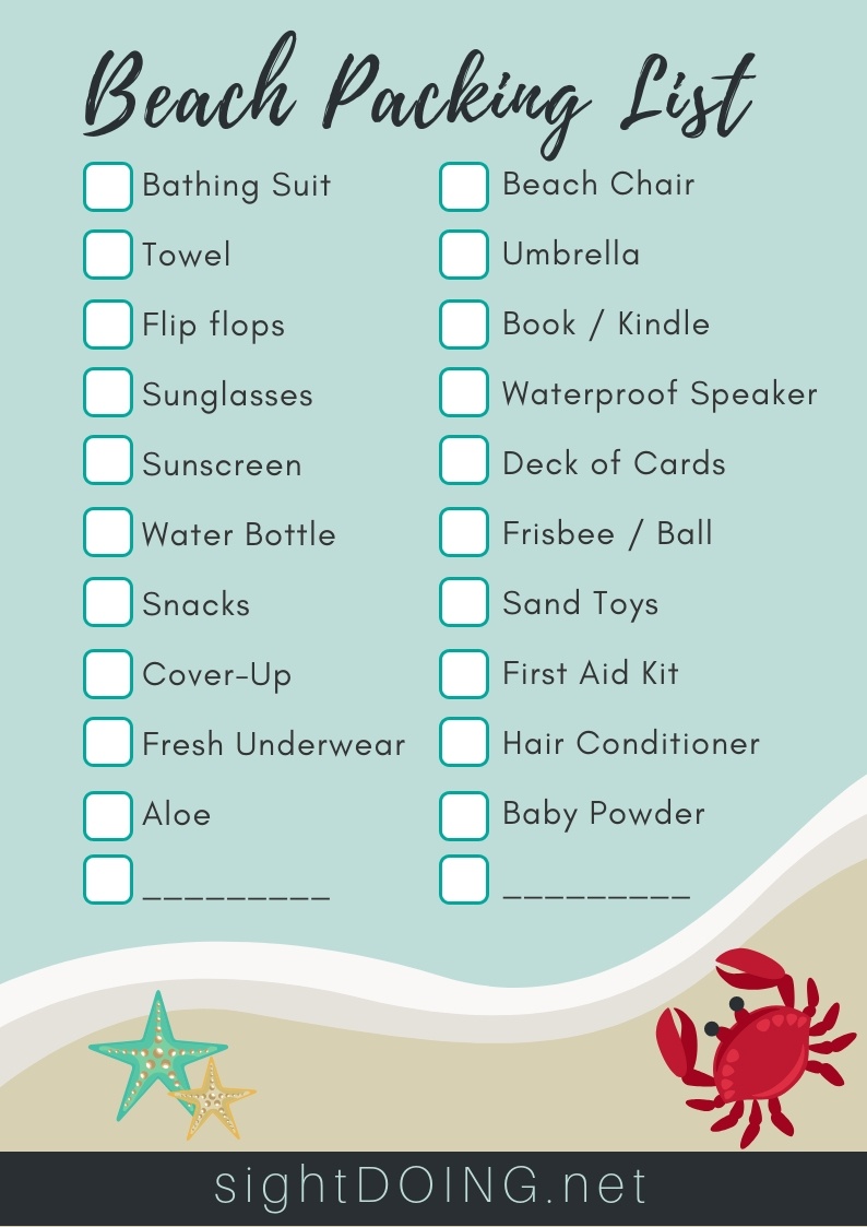 day trip beach checklist