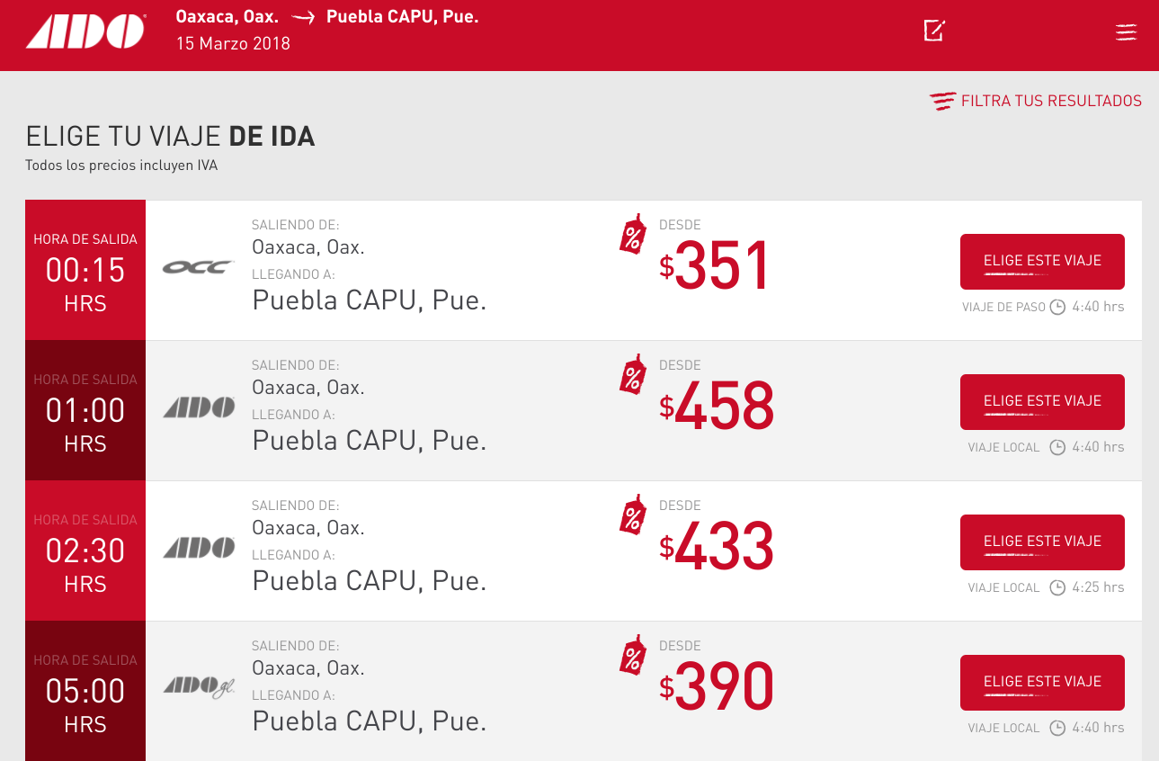 ADO Bus Schedule Results