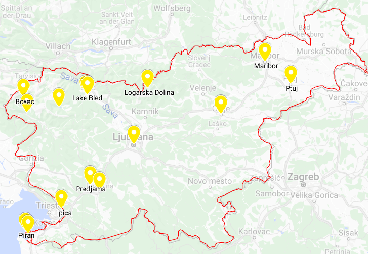 map of places to visit in slovenia