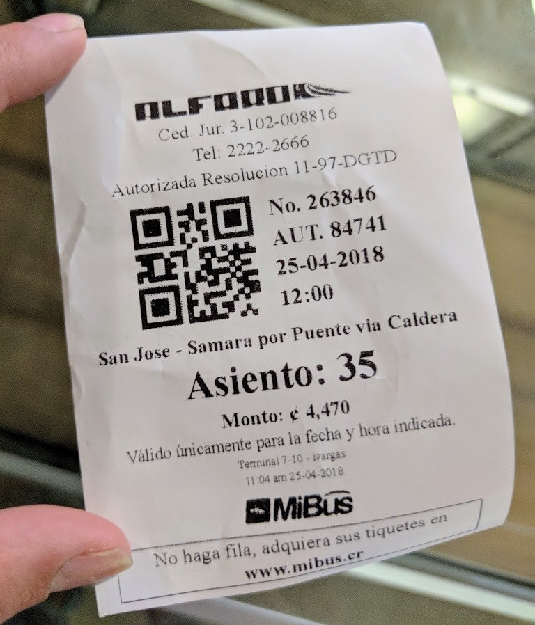 bus ticket from san jose to playa samara costa rica