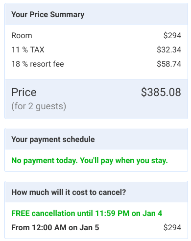 Pricing breakdown on Booking.com