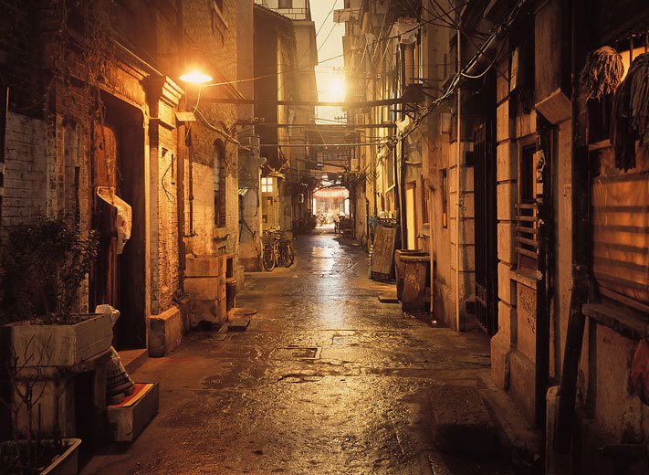  dark alley in shanghai old city before a tea scam