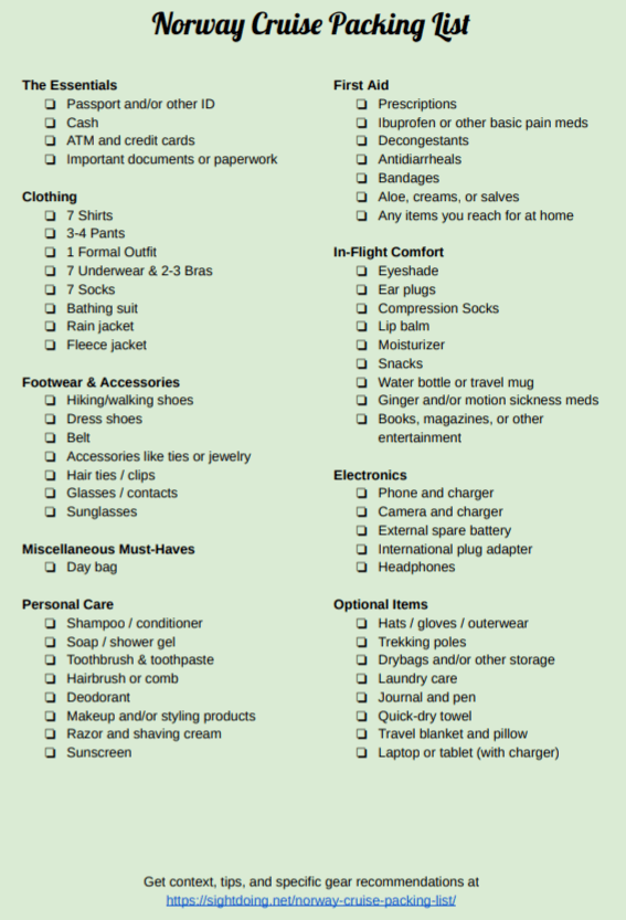 Norwegian Cruise Packing List Printable