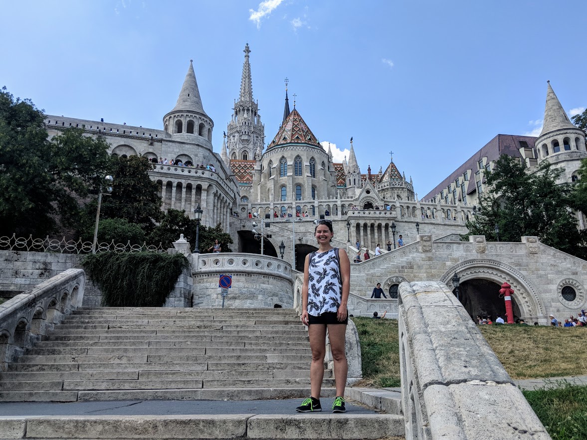 becky on steps of fisherman's bastion