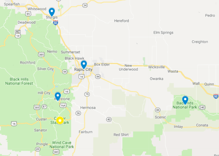 map of custer sd and the black hills