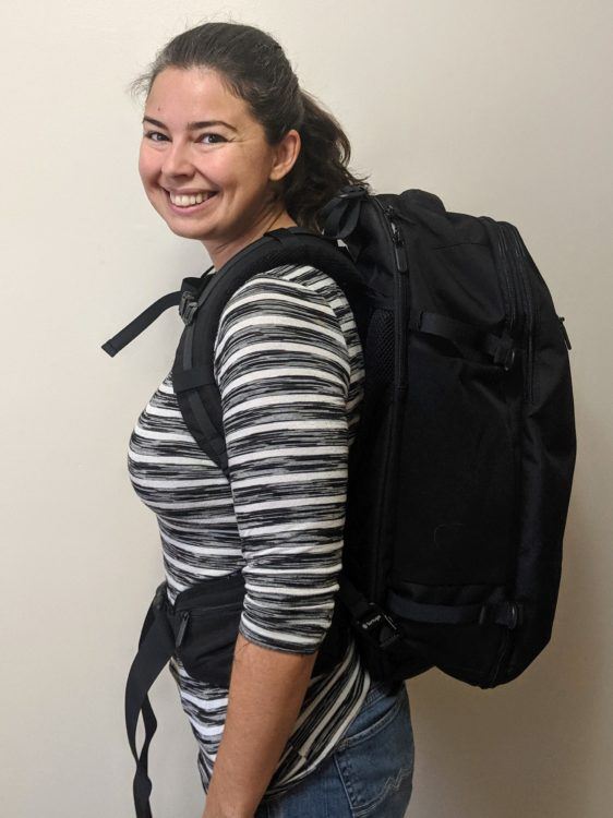 becky wearing tortuga backpack