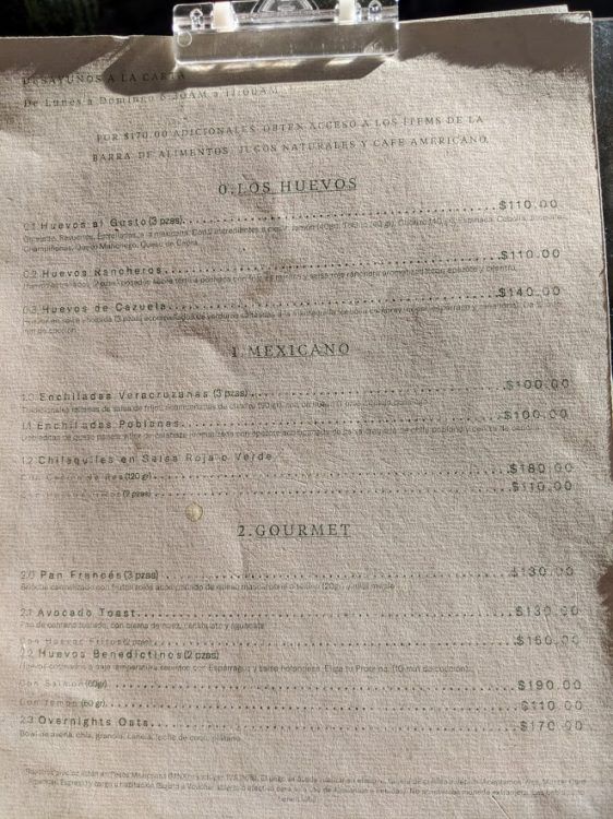 hotel umbral breakfast menu