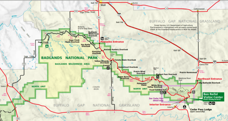 badlands national park map
