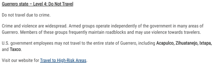 Taxco Guerrero Travel Warning screenshot