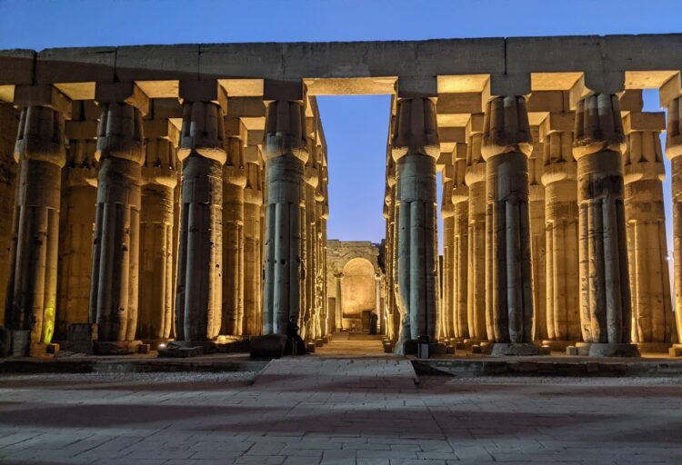 luxor temple columns at night