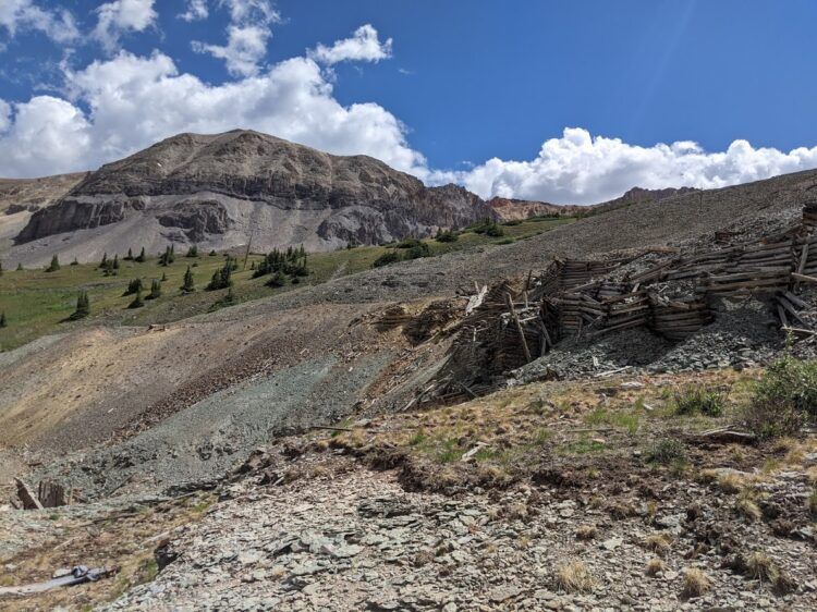 Mine ruins with a gorgeous mountain backdrop