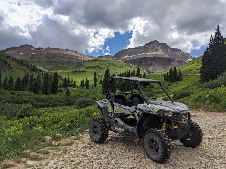 ATV on Ouray Jeep trails in front of mountain