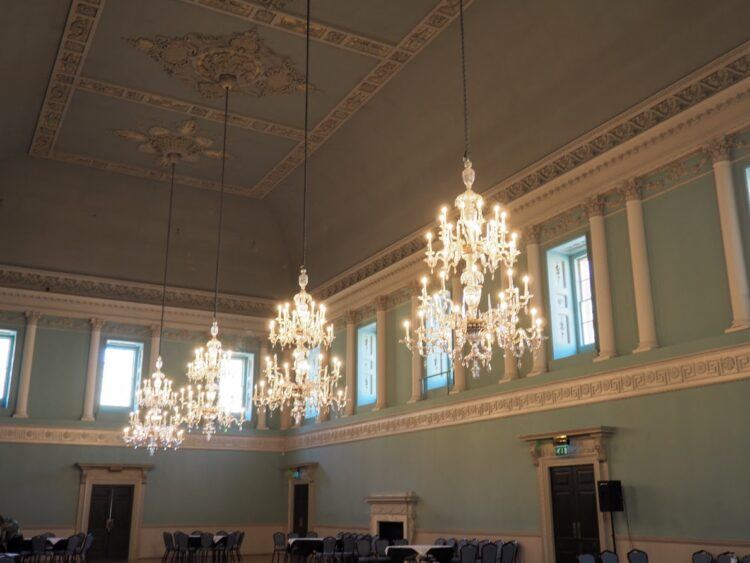 chandeliers in the assembly rooms as seen in bridgerton