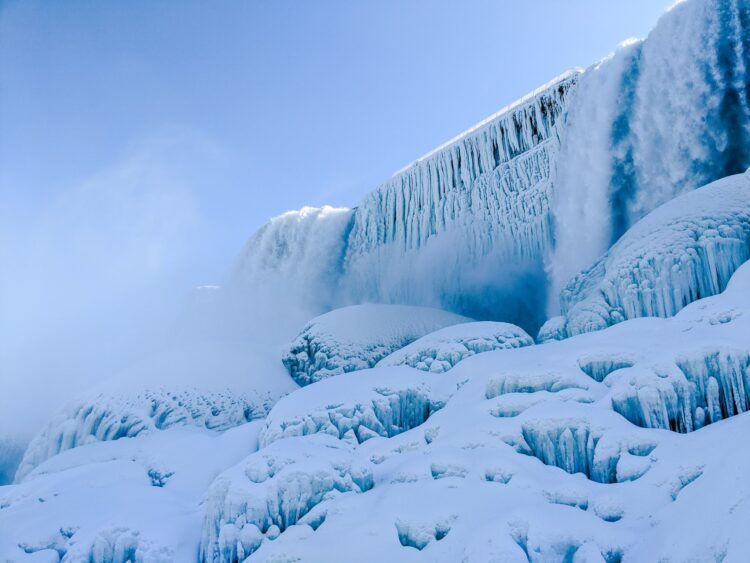 waterfalls covered in ice