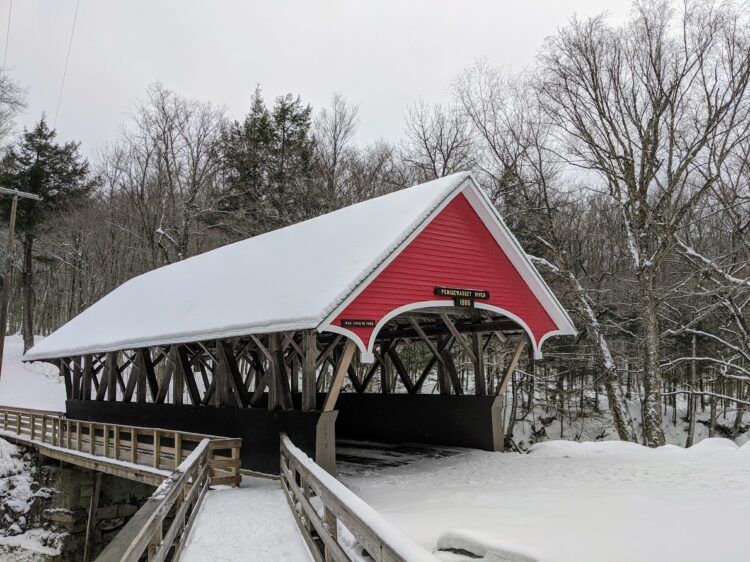 covered bridge franconia notch winter