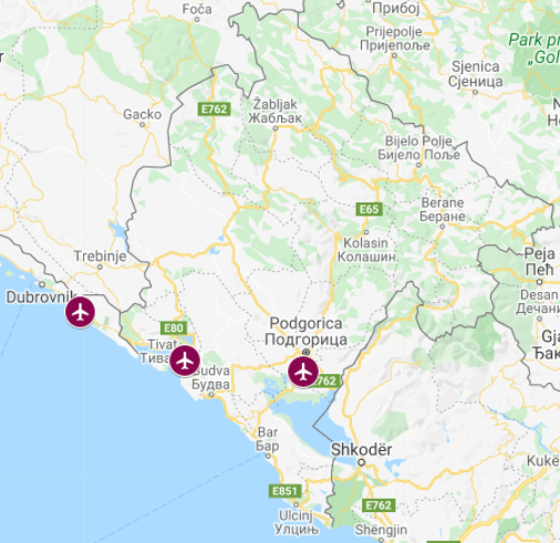 Montenegro Airports map