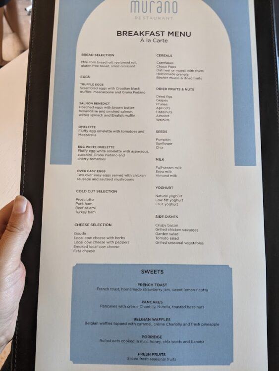 breakfast menu at regent porto montenegro