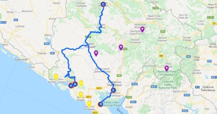 Montenegro road trip map