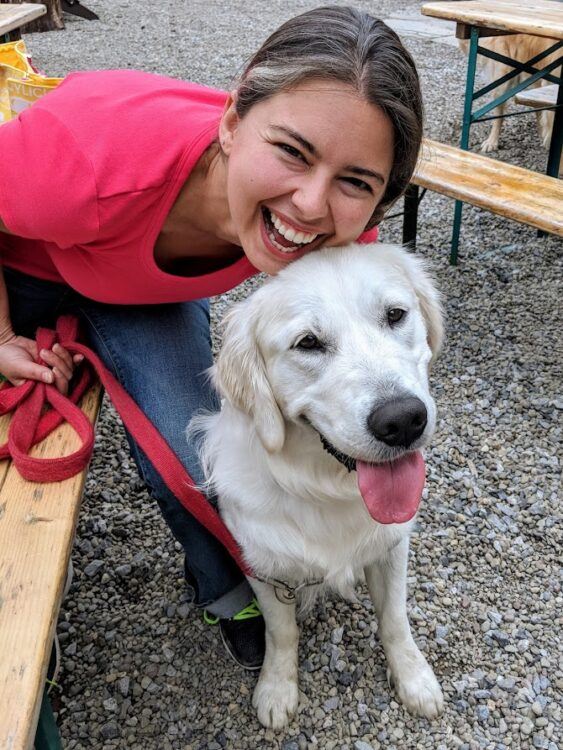 happy dog and woman