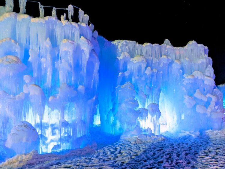 new hampshire ice castle after dark