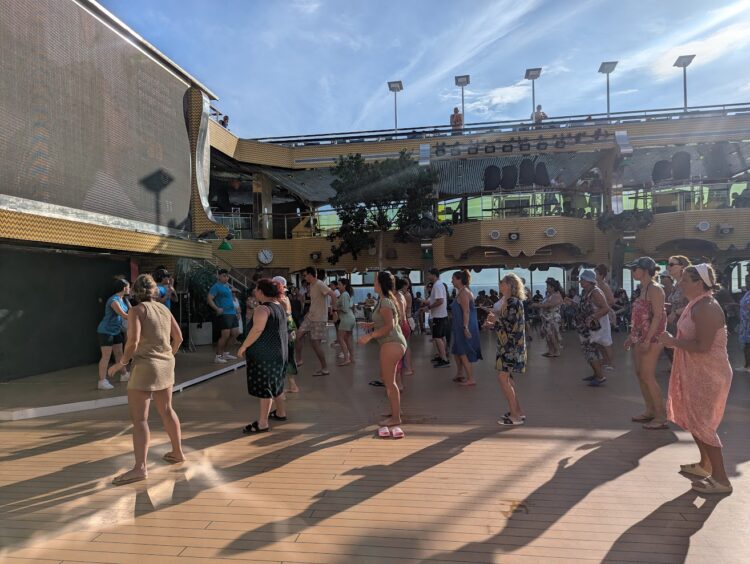 photo of an on-deck fitness class offered by the Costa pacifica