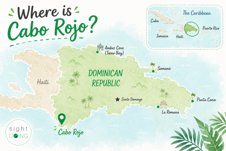 map of Cabo Rojo, Dominican Republic in relation to other ports and islands
