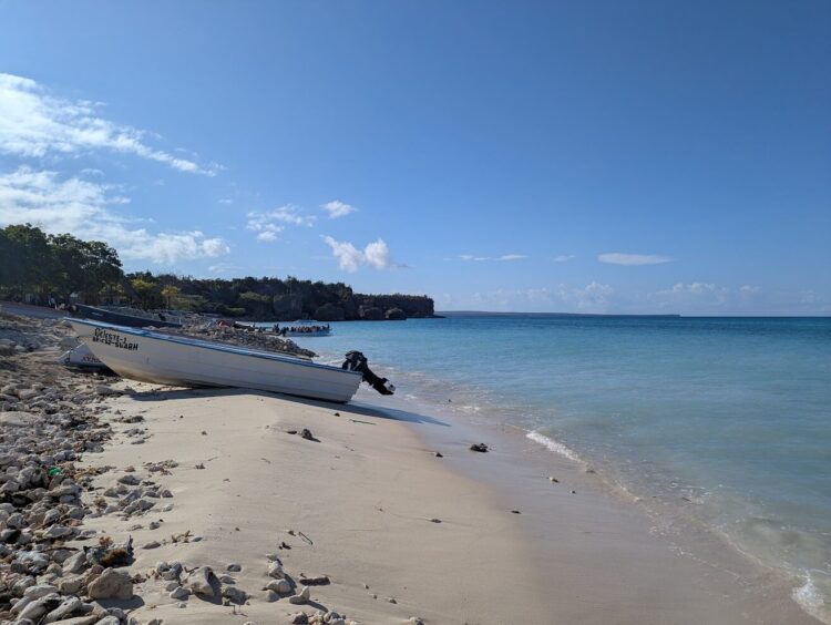 the beach at eco del mar with boats on it